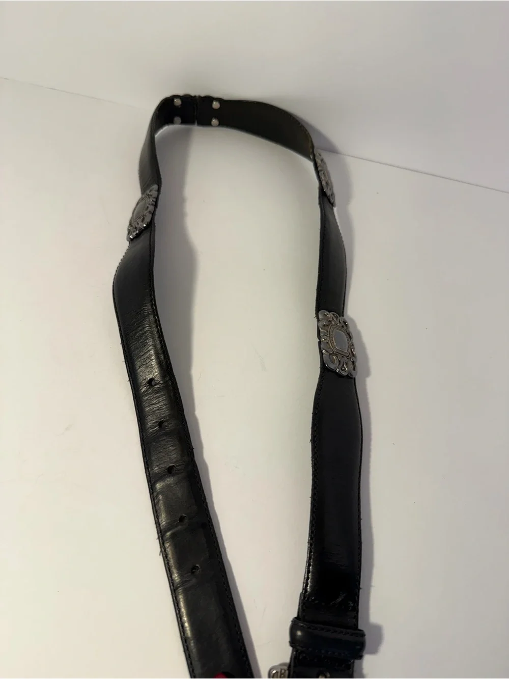 🌵 VTG 1997 Fossil Black Leather Western Buckle & Plaque Belt M 🌵